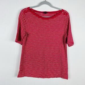 Talbots Size Medium Striped Short Sleeve Button Shoulder Tee Top Pink White